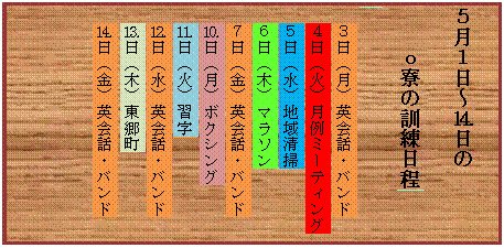 �e�L�X�g �{�b�N�X: �T���P���`⒕����
�����̌P������

�R���i���j�p��b�E�o���h
�S���i�΁j����~�[�e�B���O
�T���i���j�n�搴�|
�U���i�؁j�}���\��
�V���i���j�p��b�E�o���h
⒑���i���j�{�N�V���O
⒒���i�΁j�K��
⒓���i���j�p��b�E�o���h
⒔���i�؁j������
⒕���i���j�p��b�E�o���h
